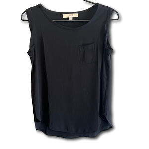 LOFT Ann Taylor Sleeveless Blouse Top Crew Neck Size PXS Black Sheer